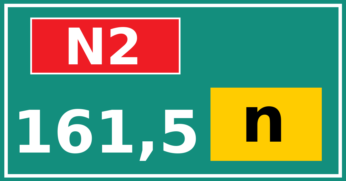 Hectometerbord N2 161,5 letter n