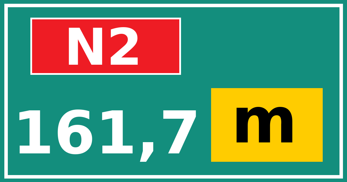 Hectometerbord N2 161,7 letter m