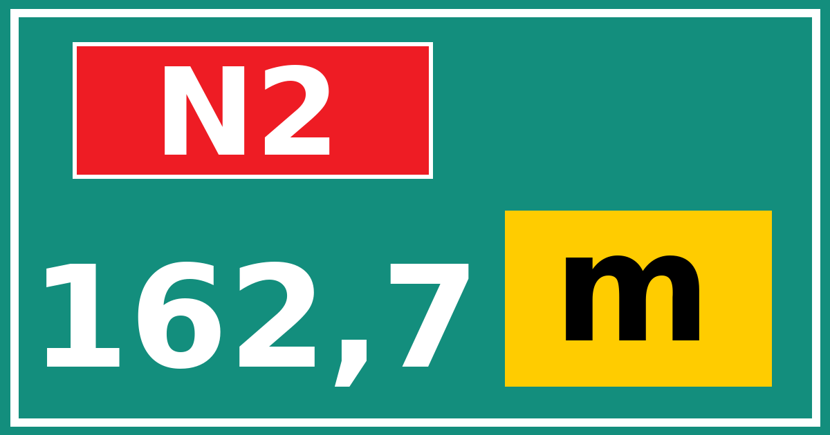 Hectometerbord N2 162,7 letter m