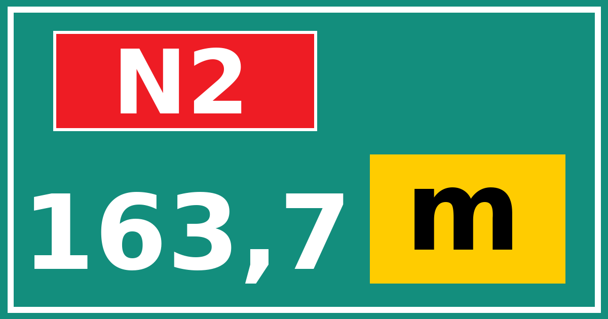Hectometerbord N2 163,7 letter m