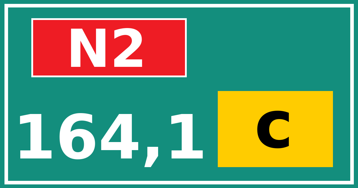 Hectometerbord N2 164,1 letter c