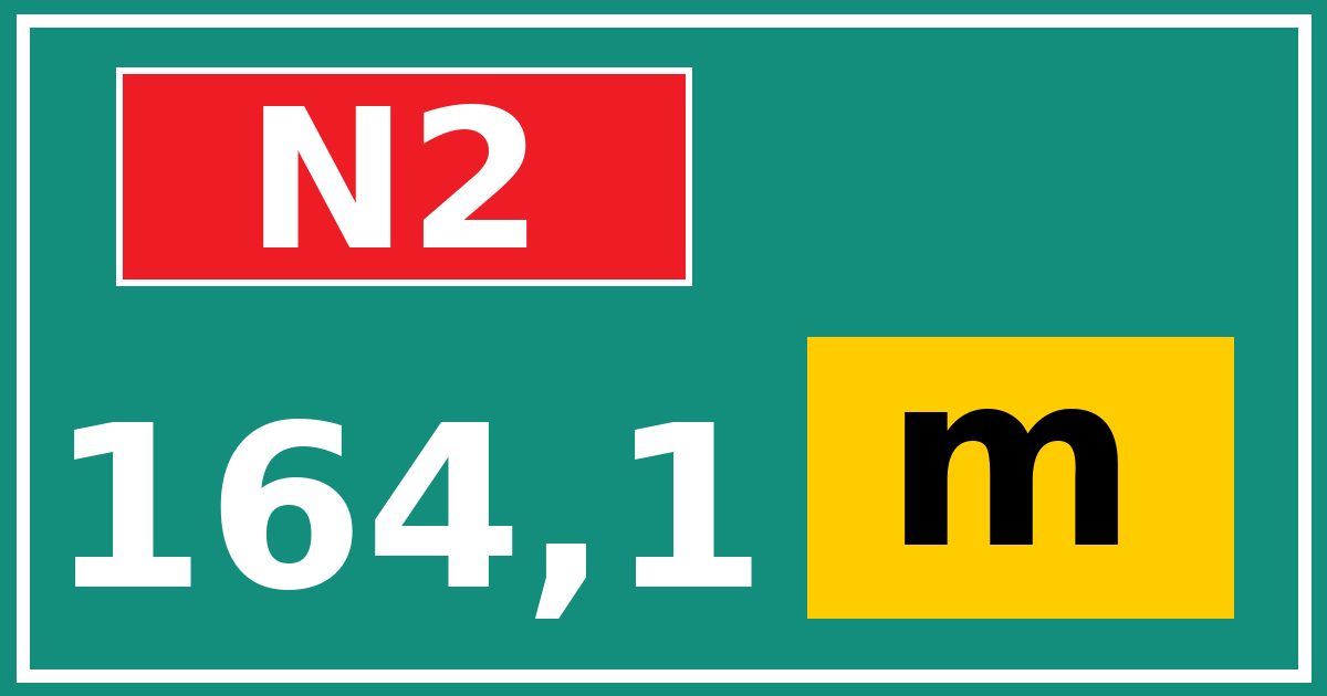 Hectometerbord N2 164,1 letter m