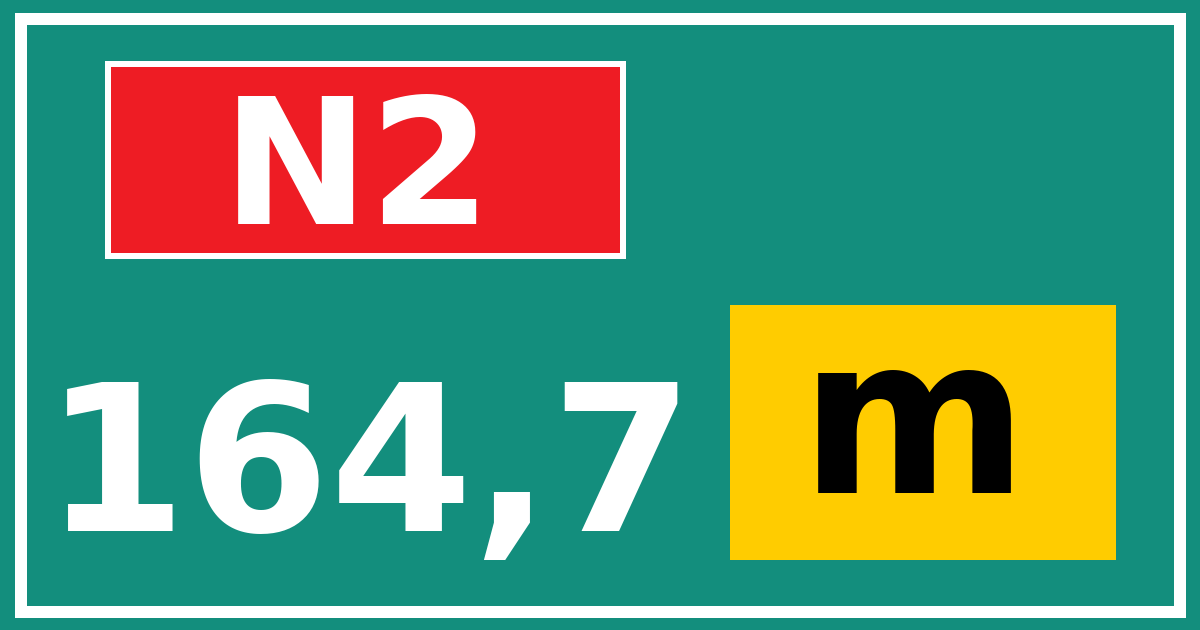 Hectometerbord N2 164,7 letter m