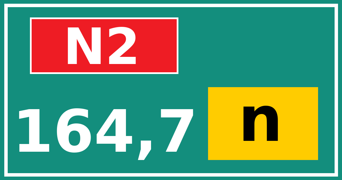 Hectometerbord N2 164,7 letter n