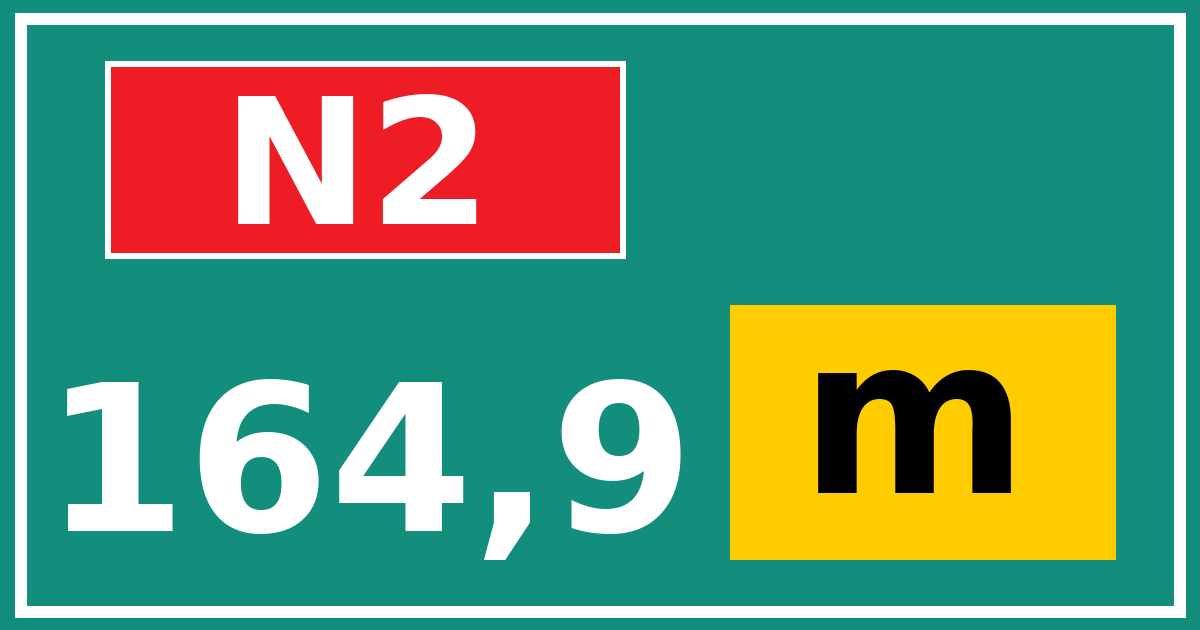 Hectometerbord N2 164,9 letter m