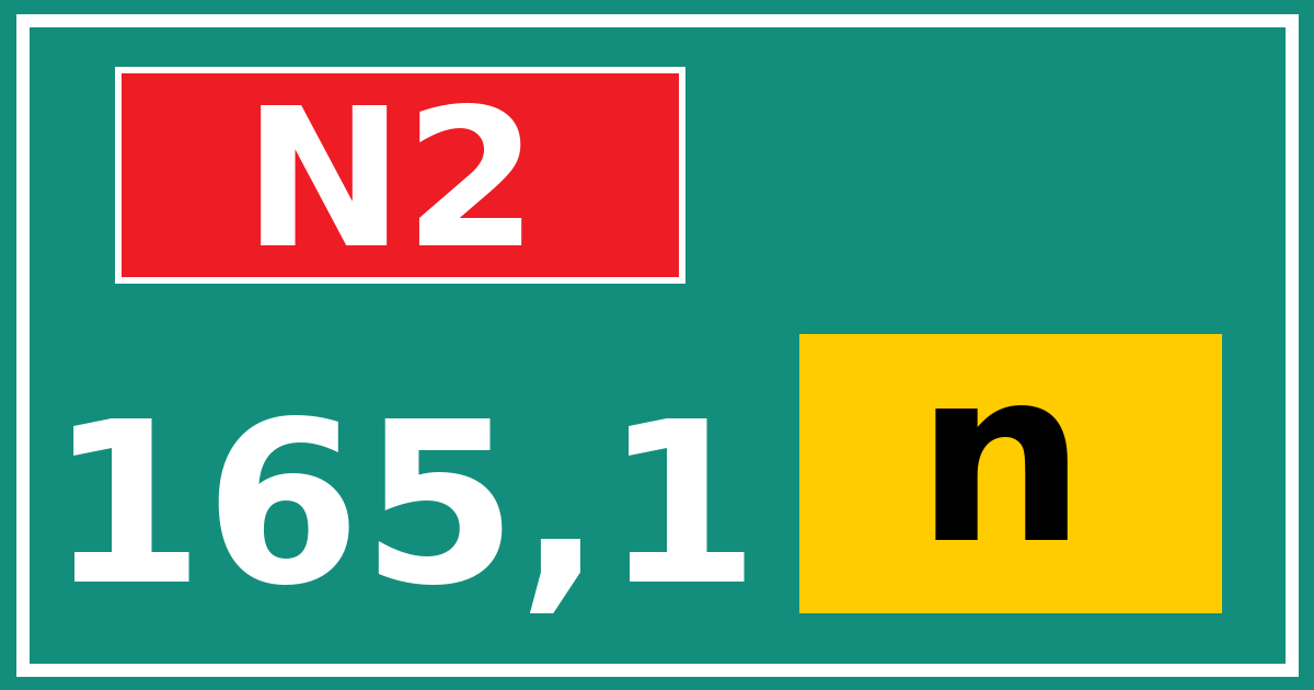 Hectometerbord N2 165,1 letter n