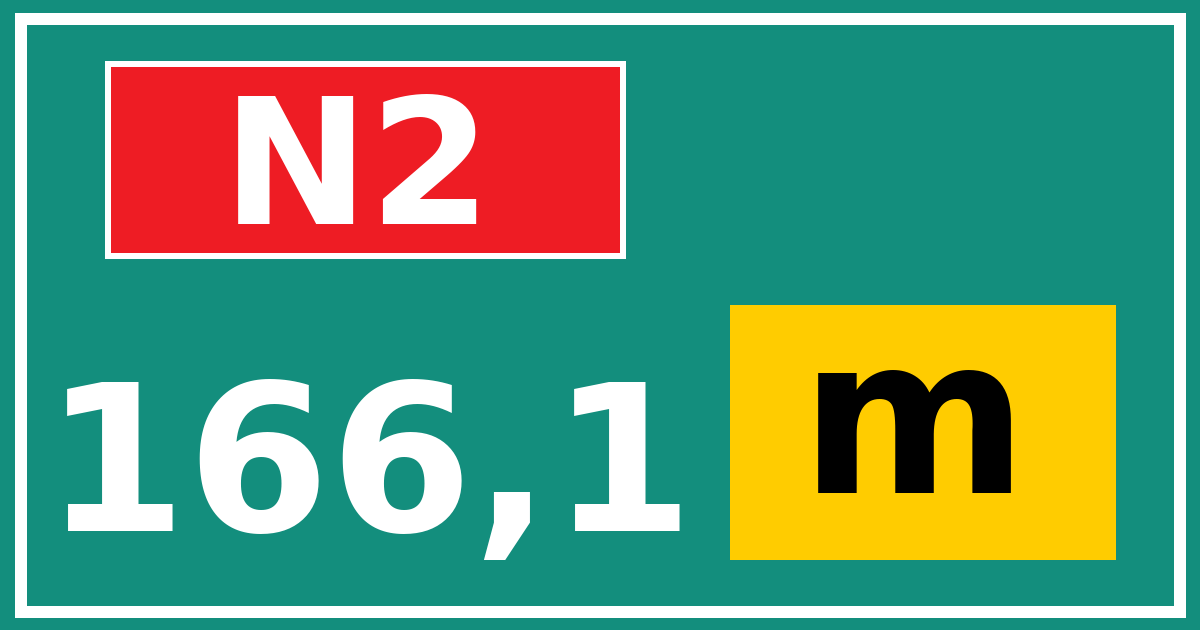 Hectometerbord N2 166,1 letter m