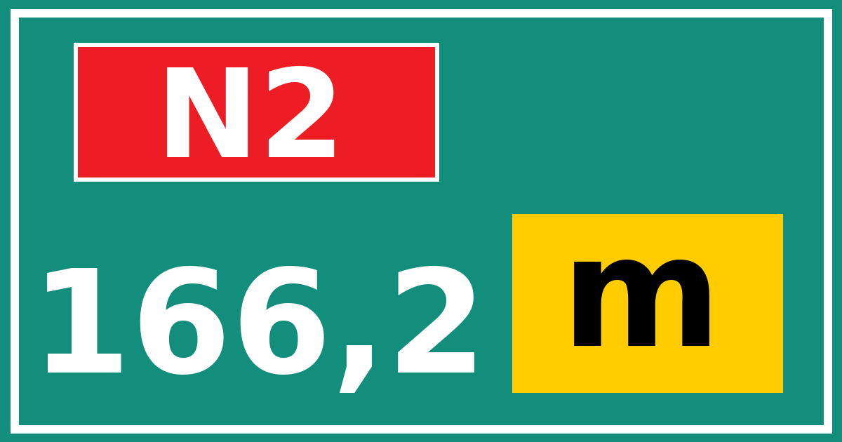 Hectometerbord N2 166,2 letter m
