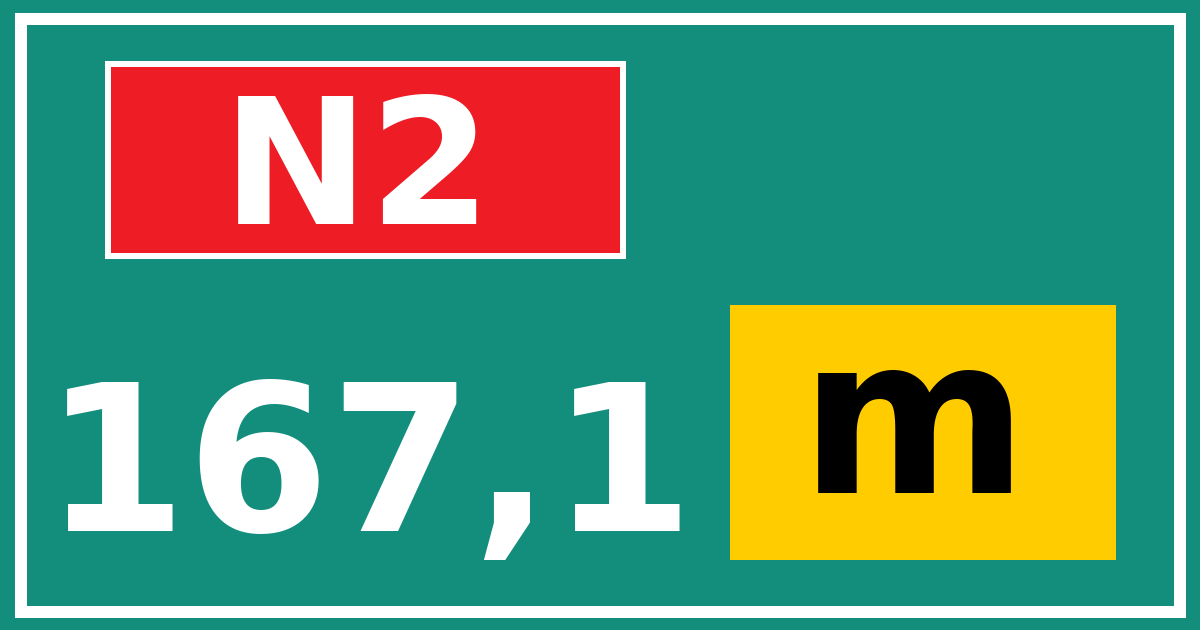 Hectometerbord N2 167,1 letter m