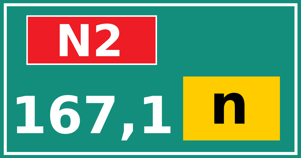 Hectometerbord N2 167,1 letter n