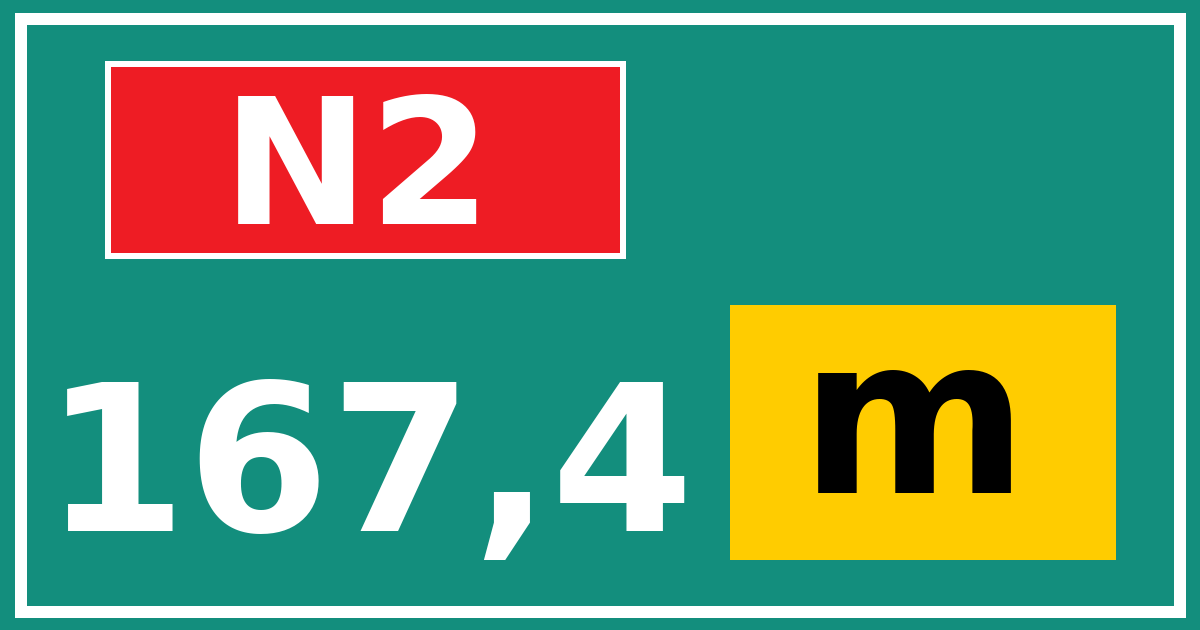 Hectometerbord N2 167,4 letter m