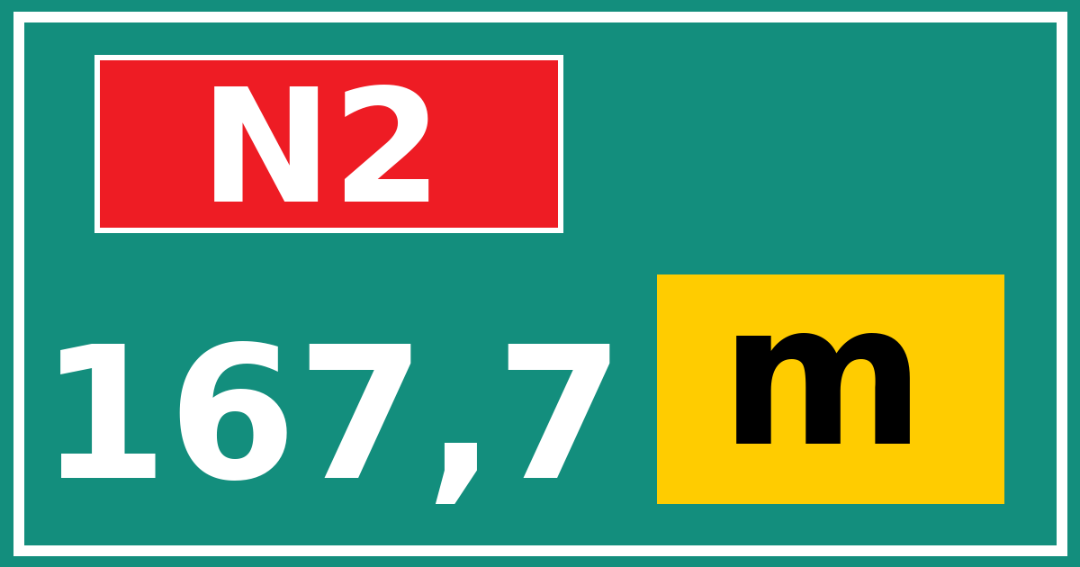 Hectometerbord N2 167,7 letter m