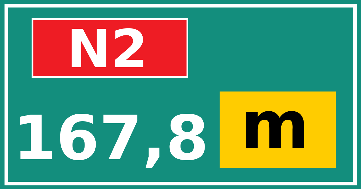 Hectometerbord N2 167,8 letter m