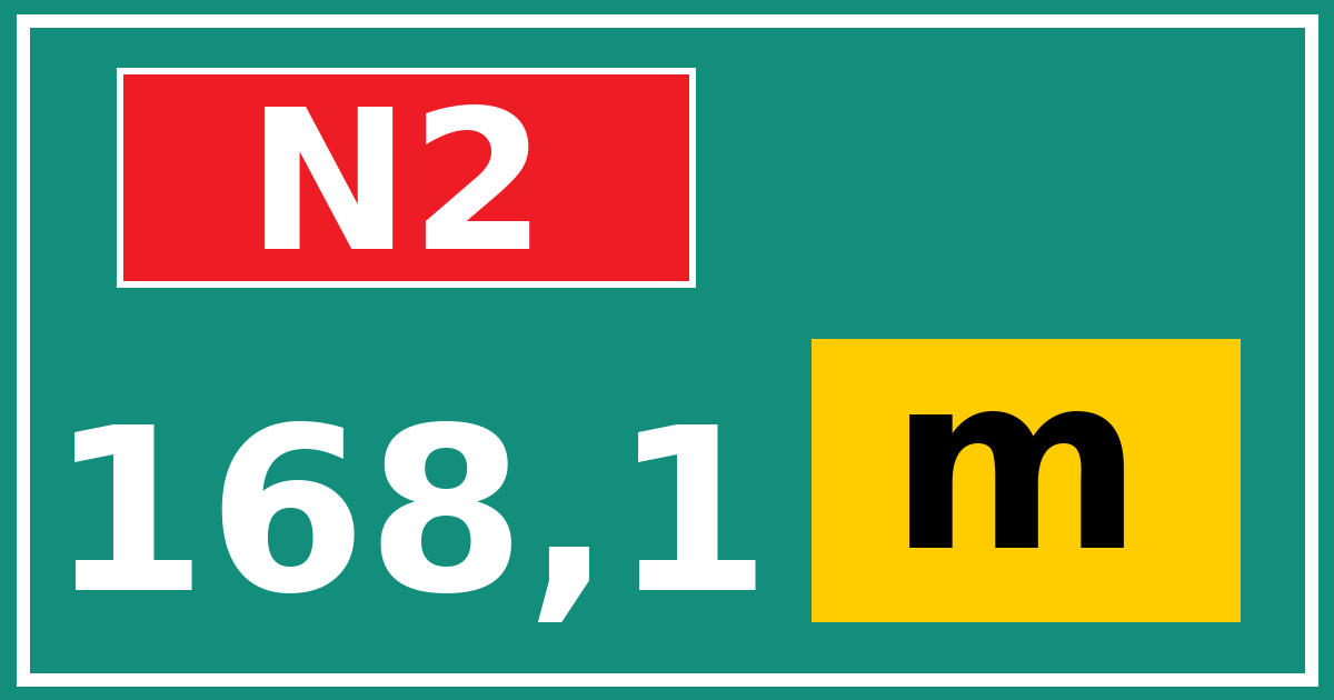 Hectometerbord N2 168,1 letter m