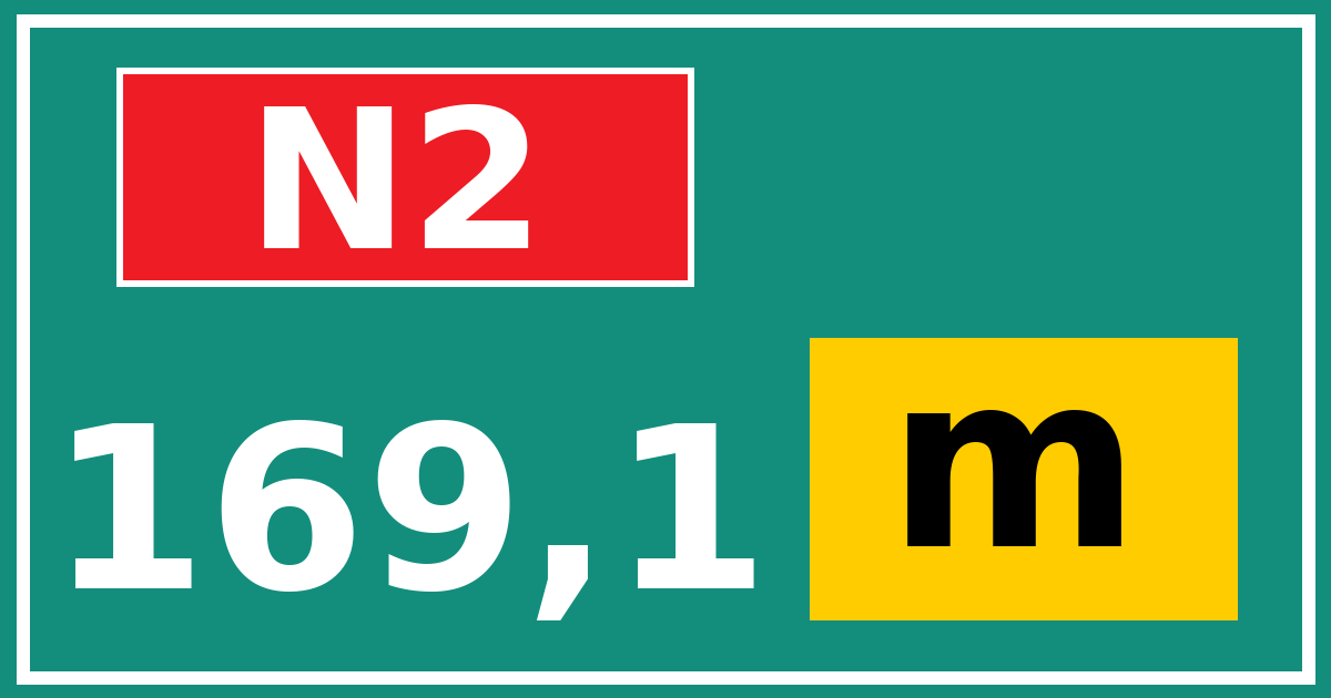 Hectometerbord N2 169,1 letter m