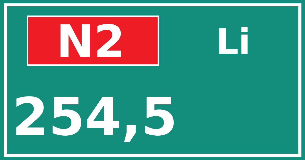 Hectometerbord N2 254,5 zijde Li