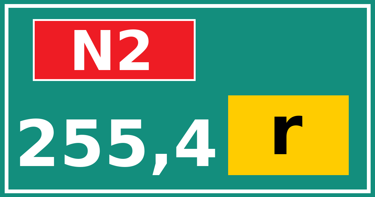 Hectometerbord N2 255,4 letter r