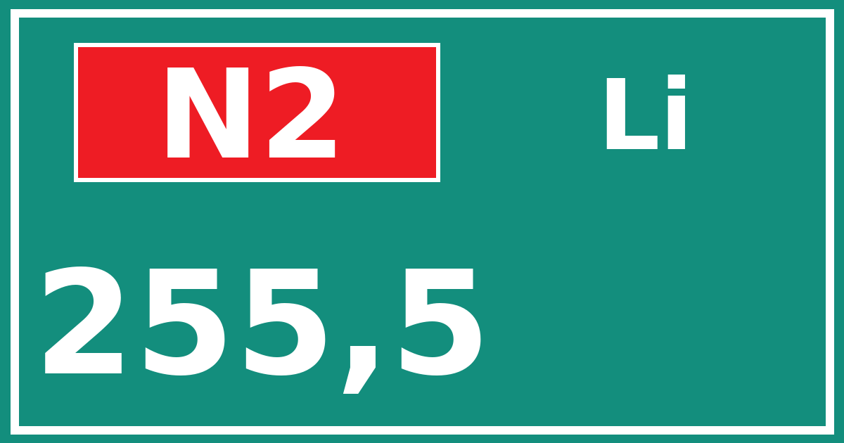 Hectometerbord N2 255,5 zijde Li
