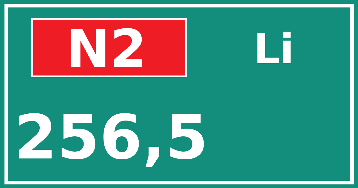 Hectometerbord N2 256,5 zijde Li