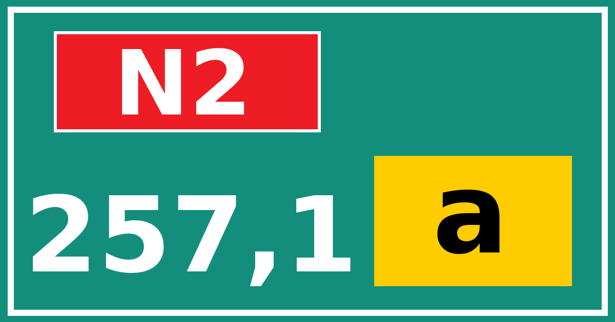 Hectometerbord N2 257,1 letter a