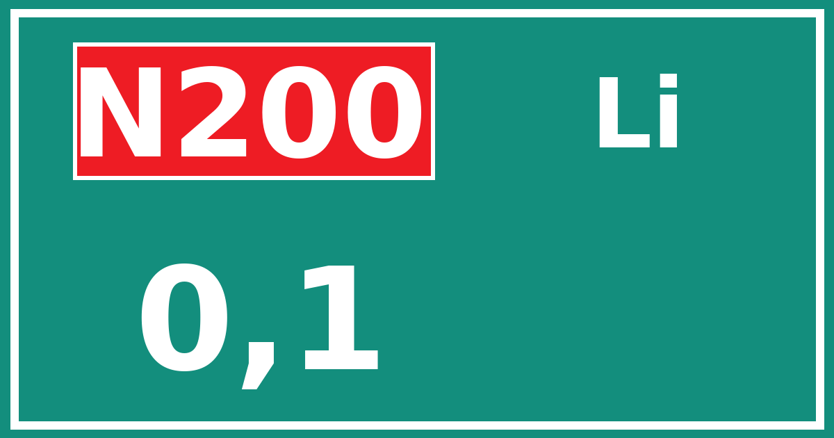 Hectometerbord N200 0,1 zijde Li