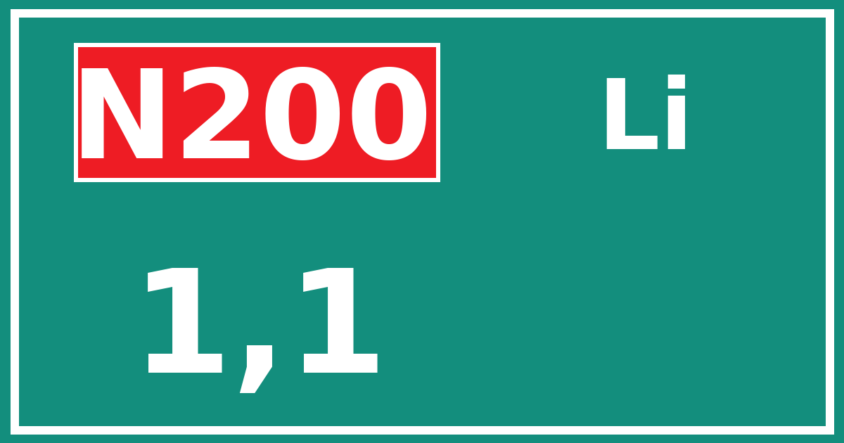 Hectometerbord N200 1,1 zijde Li