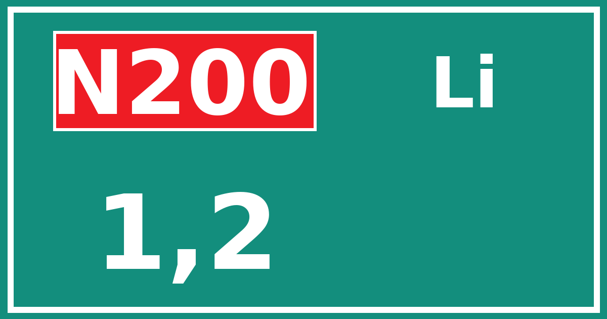 Hectometerbord N200 1,2 zijde Li