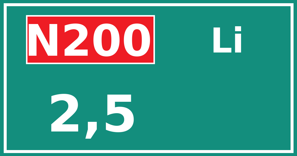 Hectometerbord N200 2,5 zijde Li