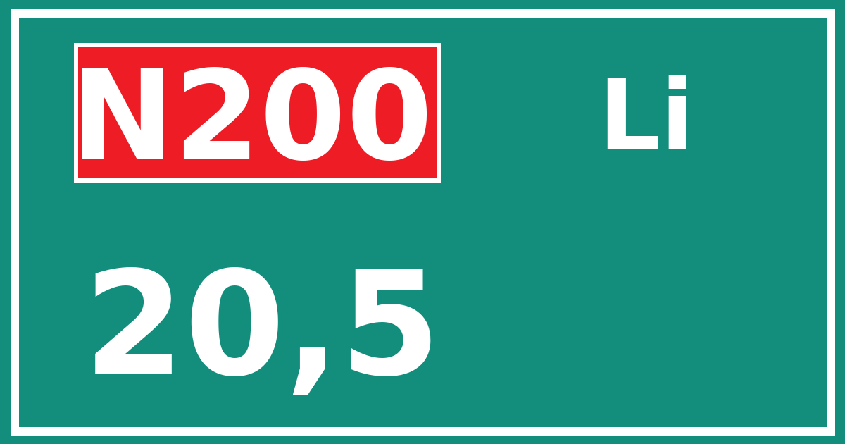 Hectometerbord N200 20,5 zijde Li