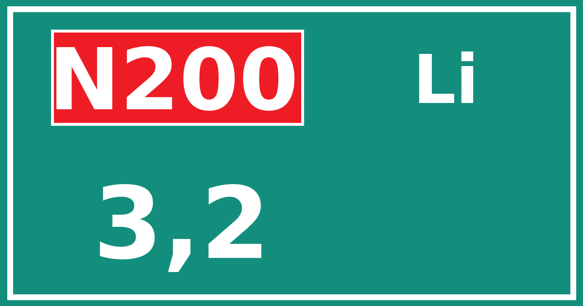 Hectometerbord N200 3,2 zijde Li