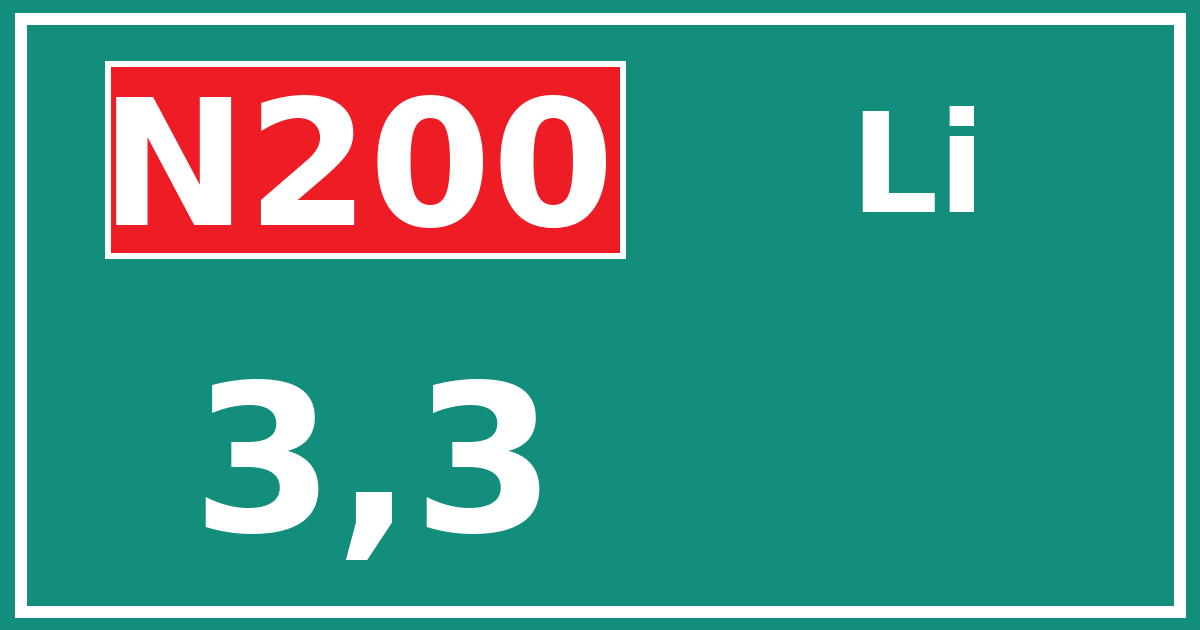 Hectometerbord N200 3,3 zijde Li