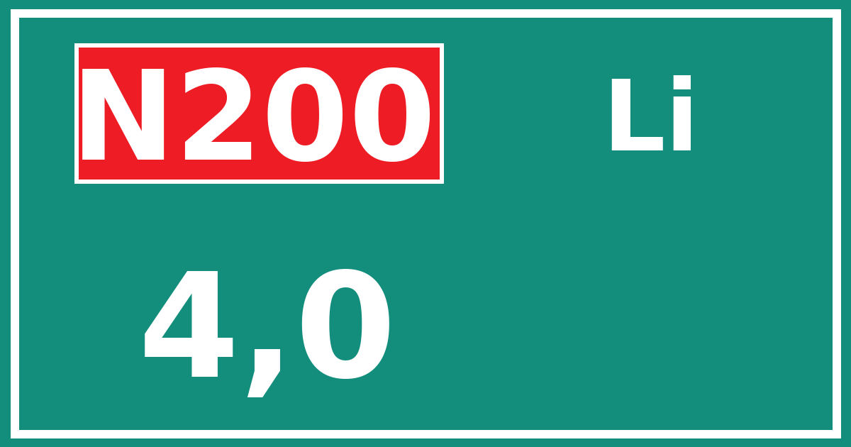 Hectometerbord N200 4,0 zijde Li