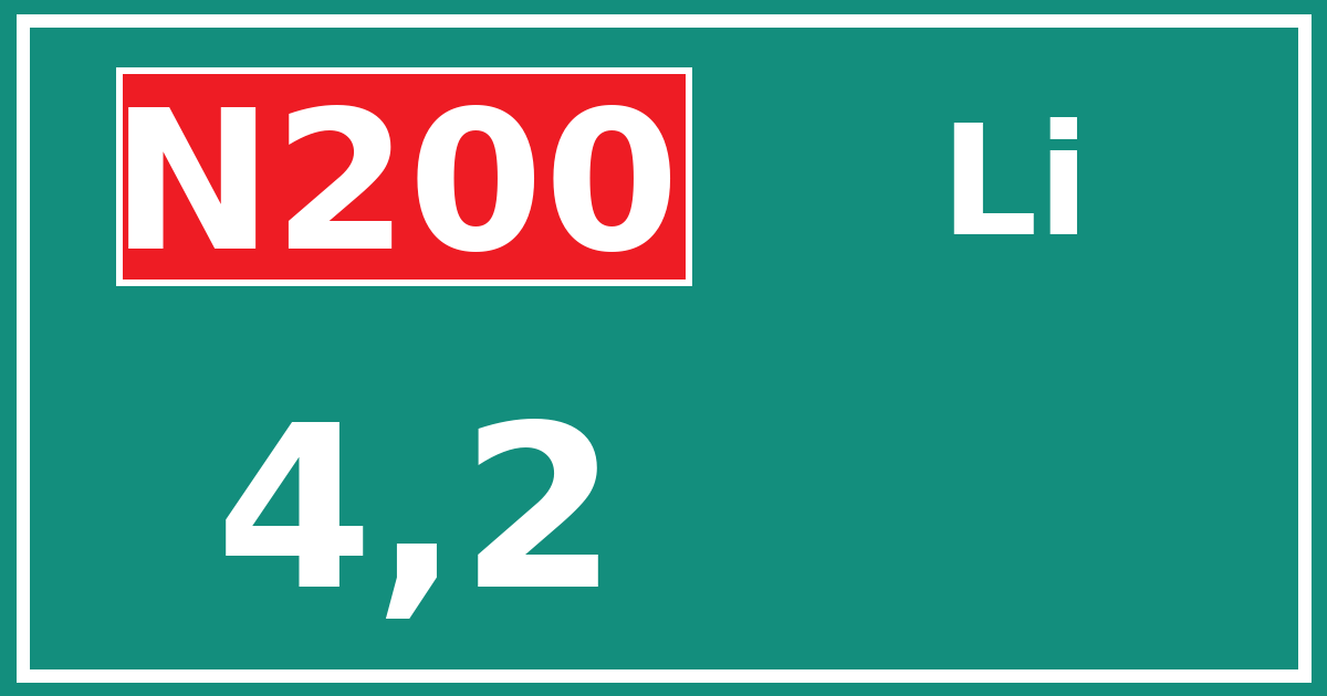 Hectometerbord N200 4,2 zijde Li