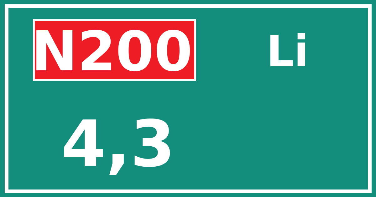 Hectometerbord N200 4,3 zijde Li