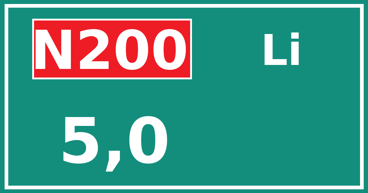 Hectometerbord N200 5,0 zijde Li