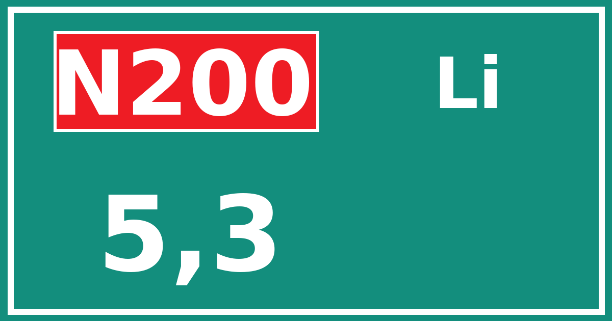 Hectometerbord N200 5,3 zijde Li