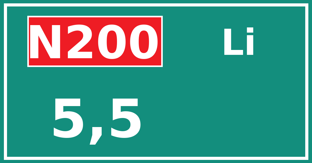 Hectometerbord N200 5,5 zijde Li