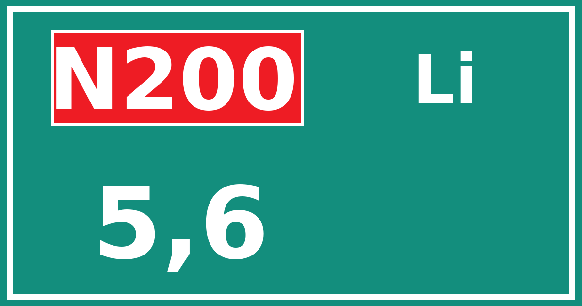 Hectometerbord N200 5,6 zijde Li