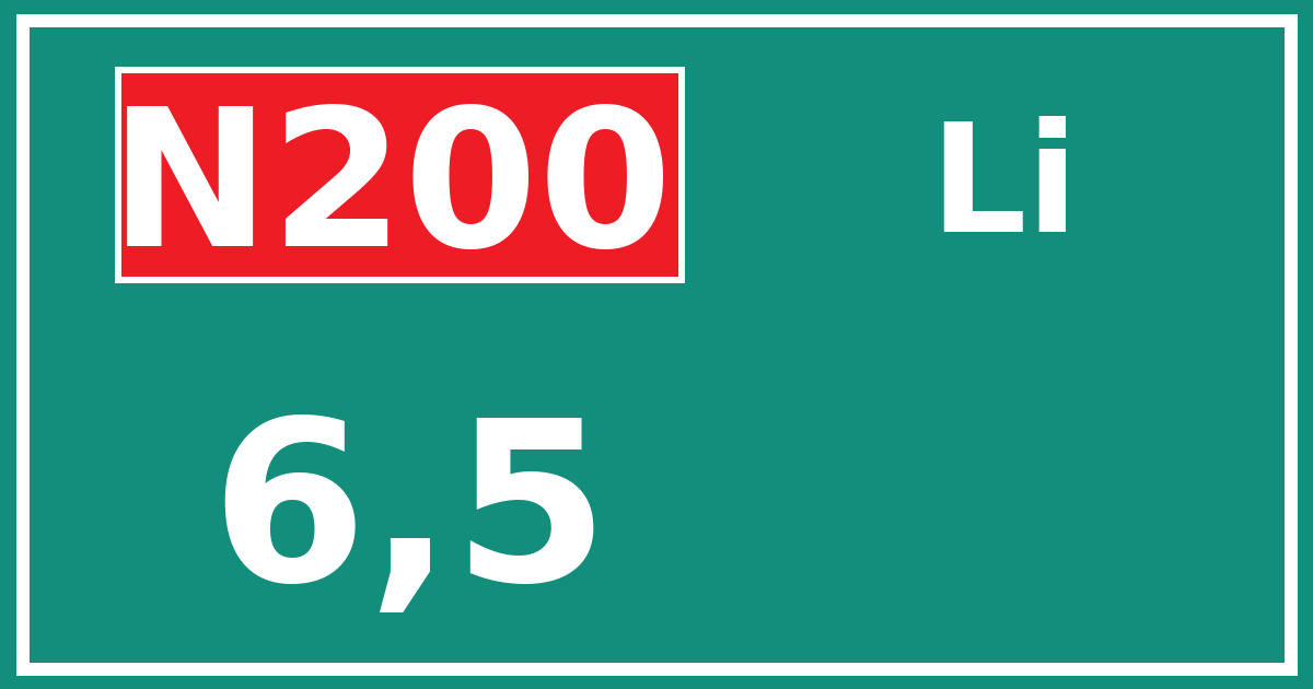 Hectometerbord N200 6,5 zijde Li
