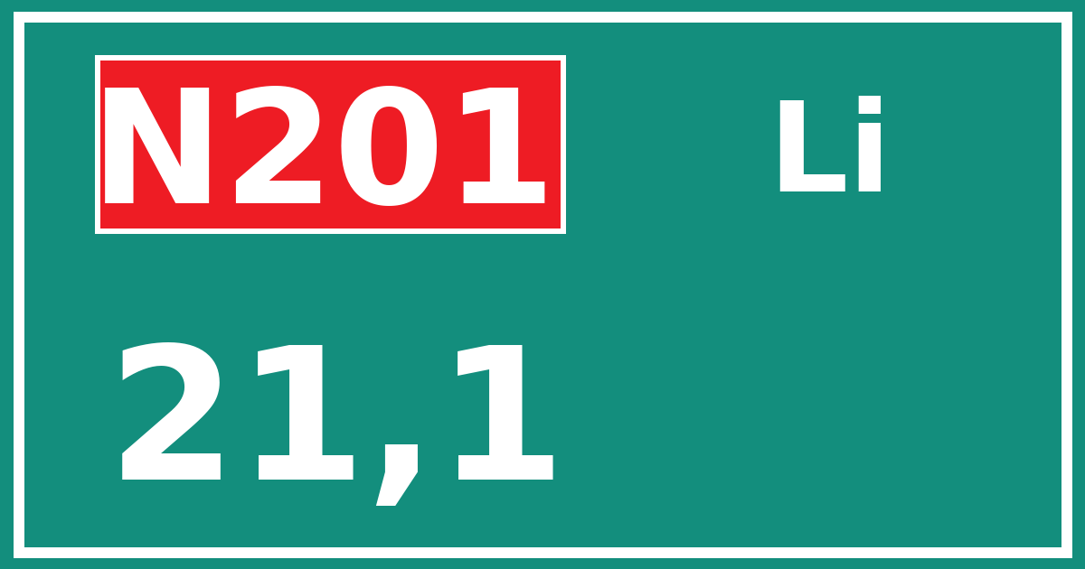 Hectometerbord N201 21,1 zijde Li