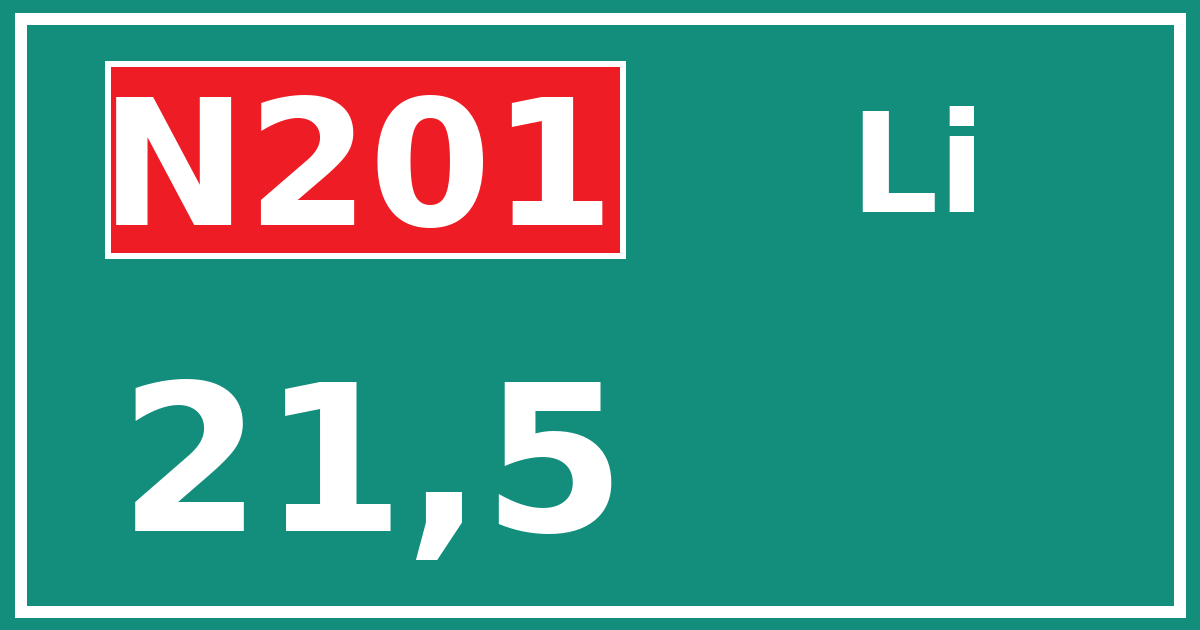 Hectometerbord N201 21,5 zijde Li
