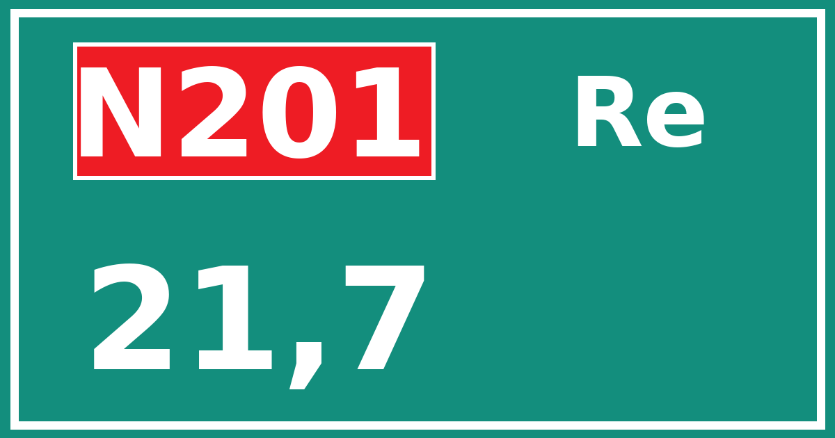Hectometerbord N201 21,7 zijde Re