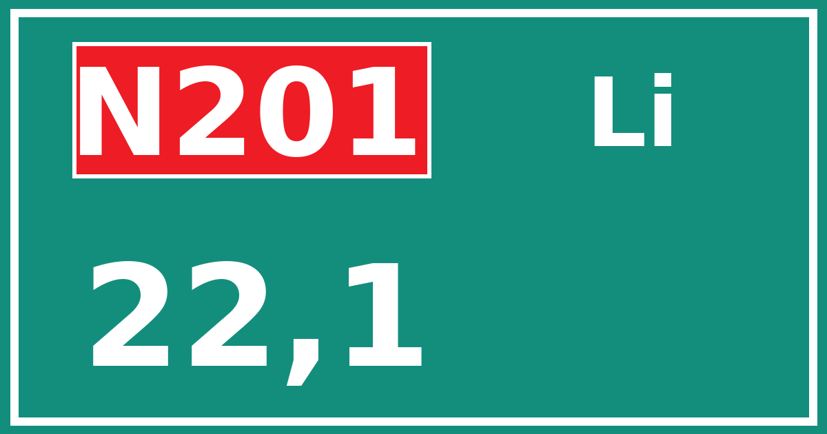 Hectometerbord N201 22,1 zijde Li