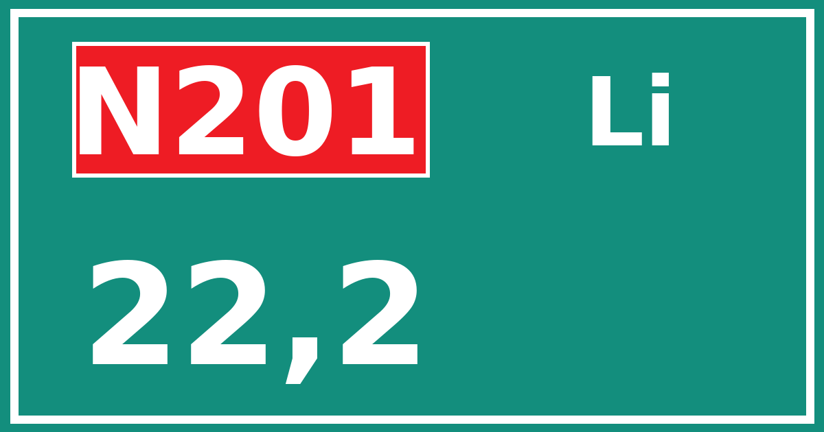 Hectometerbord N201 22,2 zijde Li