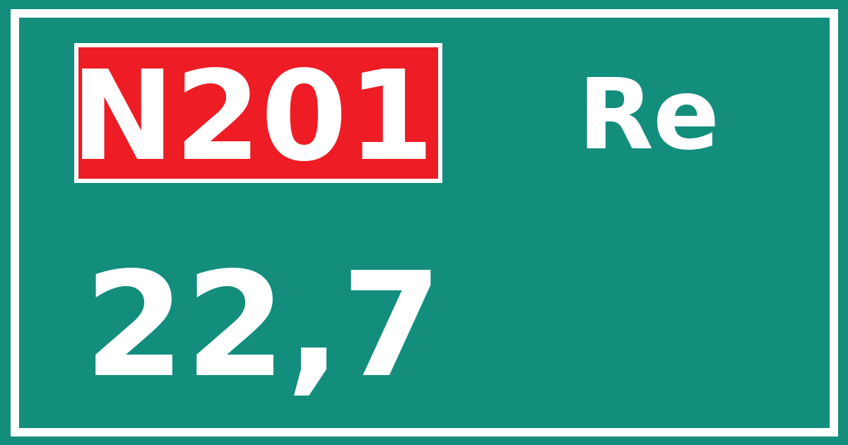 Hectometerbord N201 22,7 zijde Re