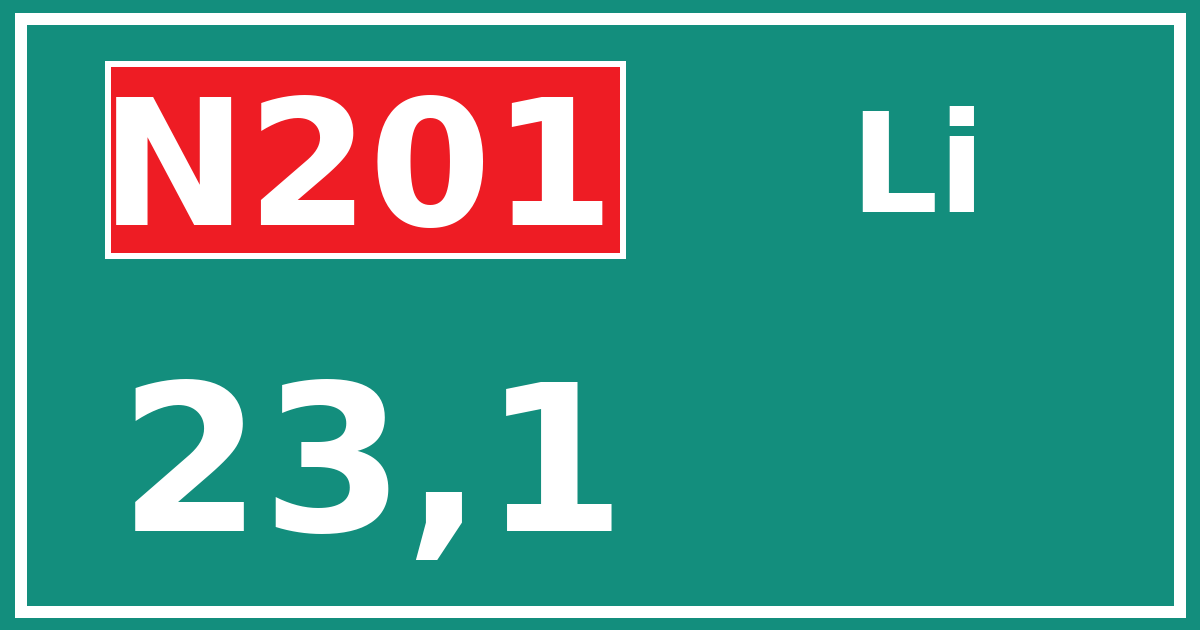 Hectometerbord N201 23,1 zijde Li