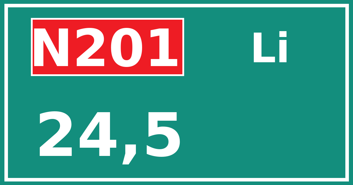 Hectometerbord N201 24,5 zijde Li