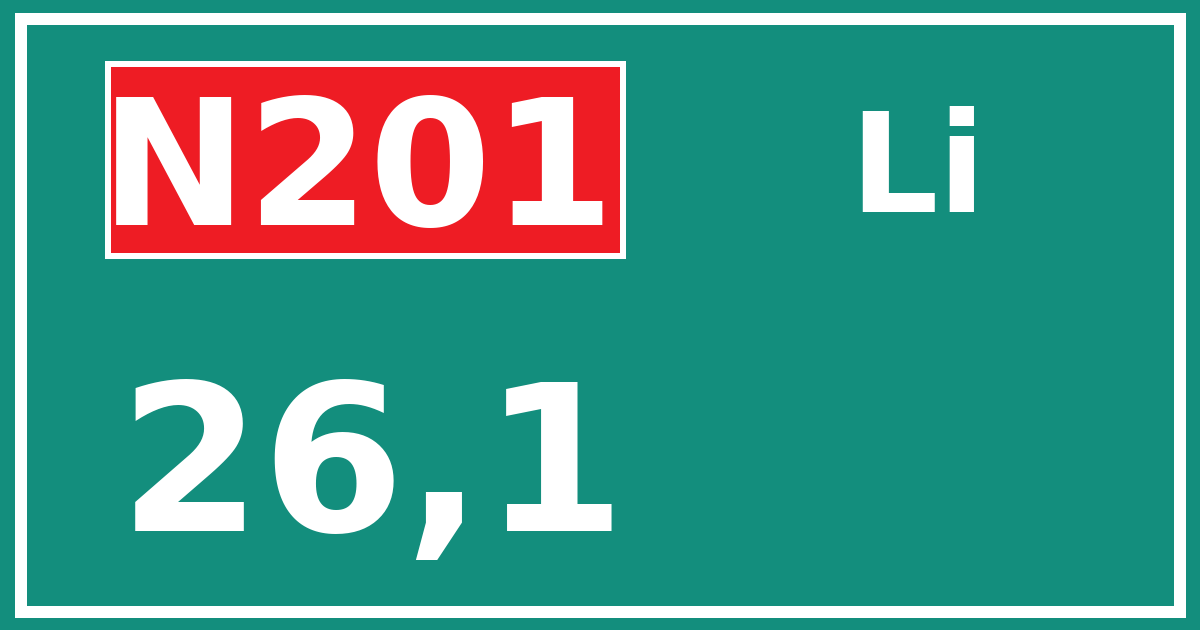 Hectometerbord N201 26,1 zijde Li