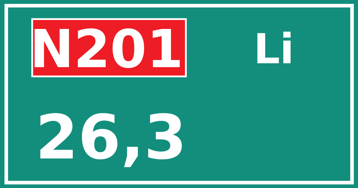 Hectometerbord N201 26,3 zijde Li