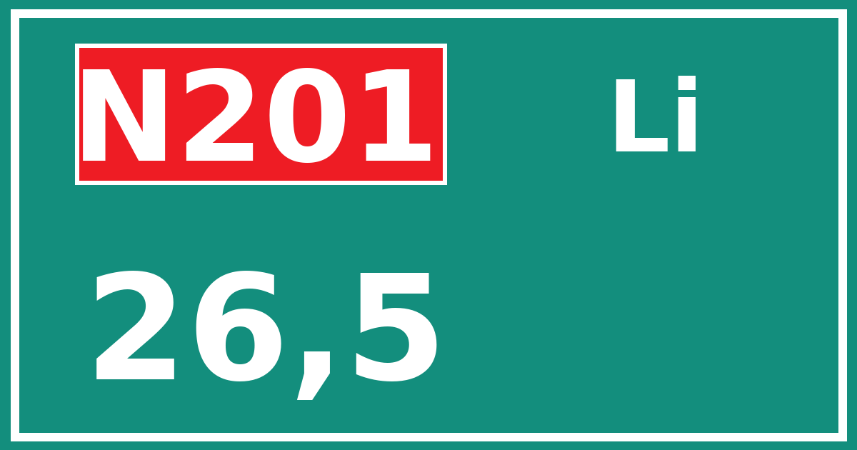 Hectometerbord N201 26,5 zijde Li
